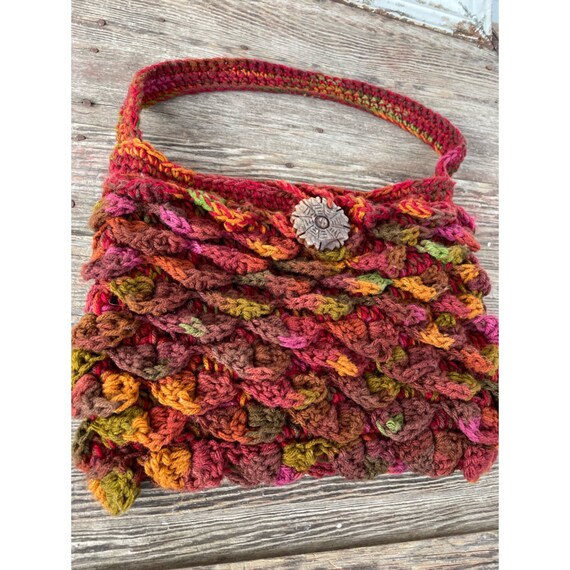 Vintage Variegated  Colorful Crochet Purse Carved… - image 6