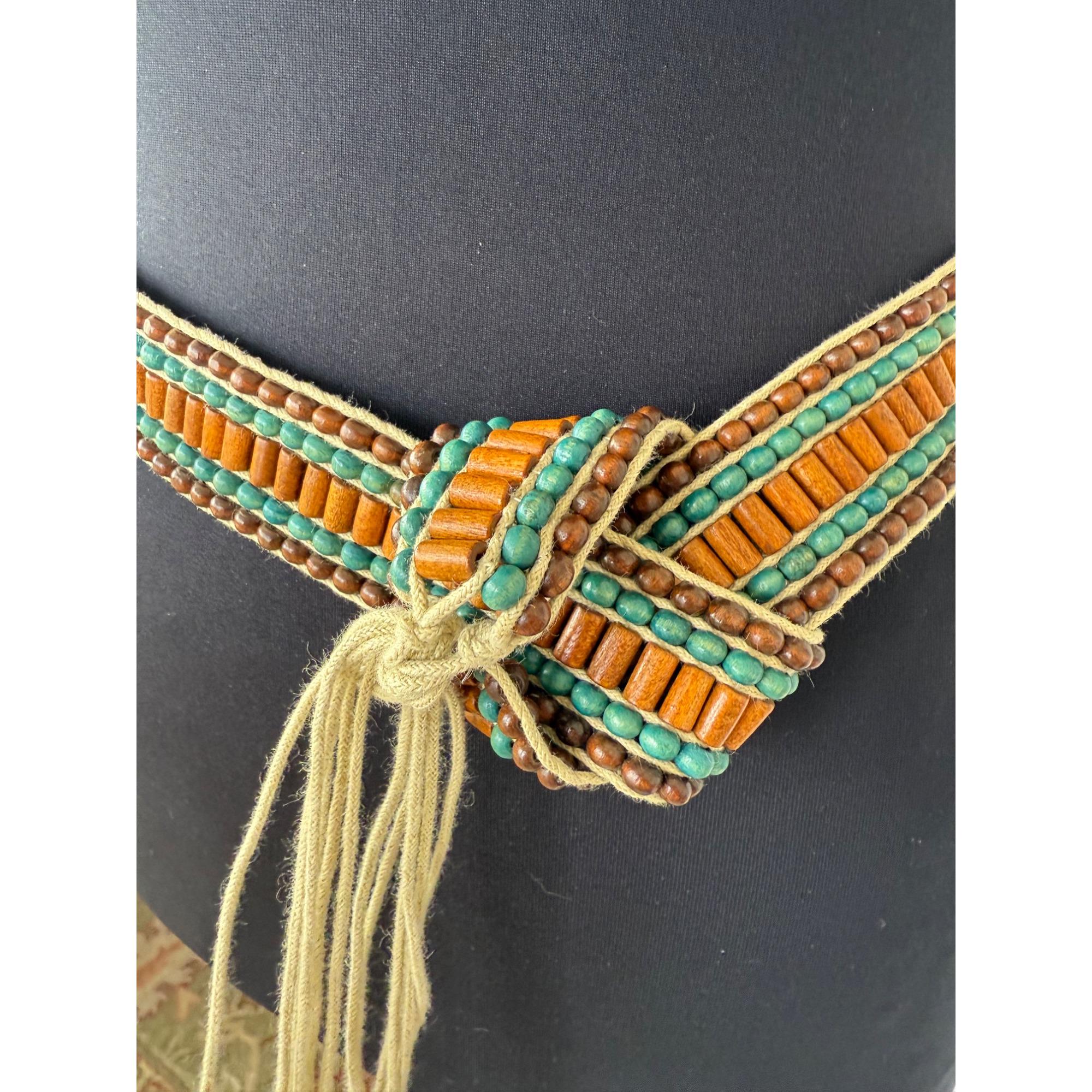 1970’s Wide Beaded Belt with Wood Closure Vintage 70 main image 2