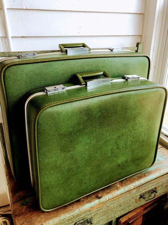Vintage 70’s Green Vinyl Nesting Suitcases Towncra