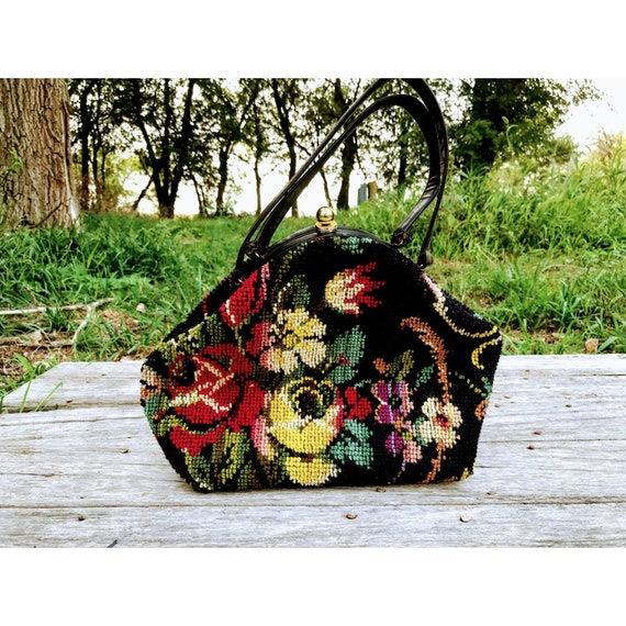 Vintage 1960’s Tapestry Floral Carpet Purse
