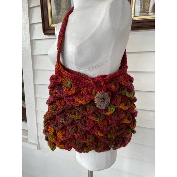 Vintage Variegated  Colorful Crochet Purse Carved… - image 8