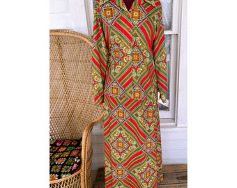 Vintage 1970s Groovy Womens Blouse and Maxi Skirt Set Red Size L