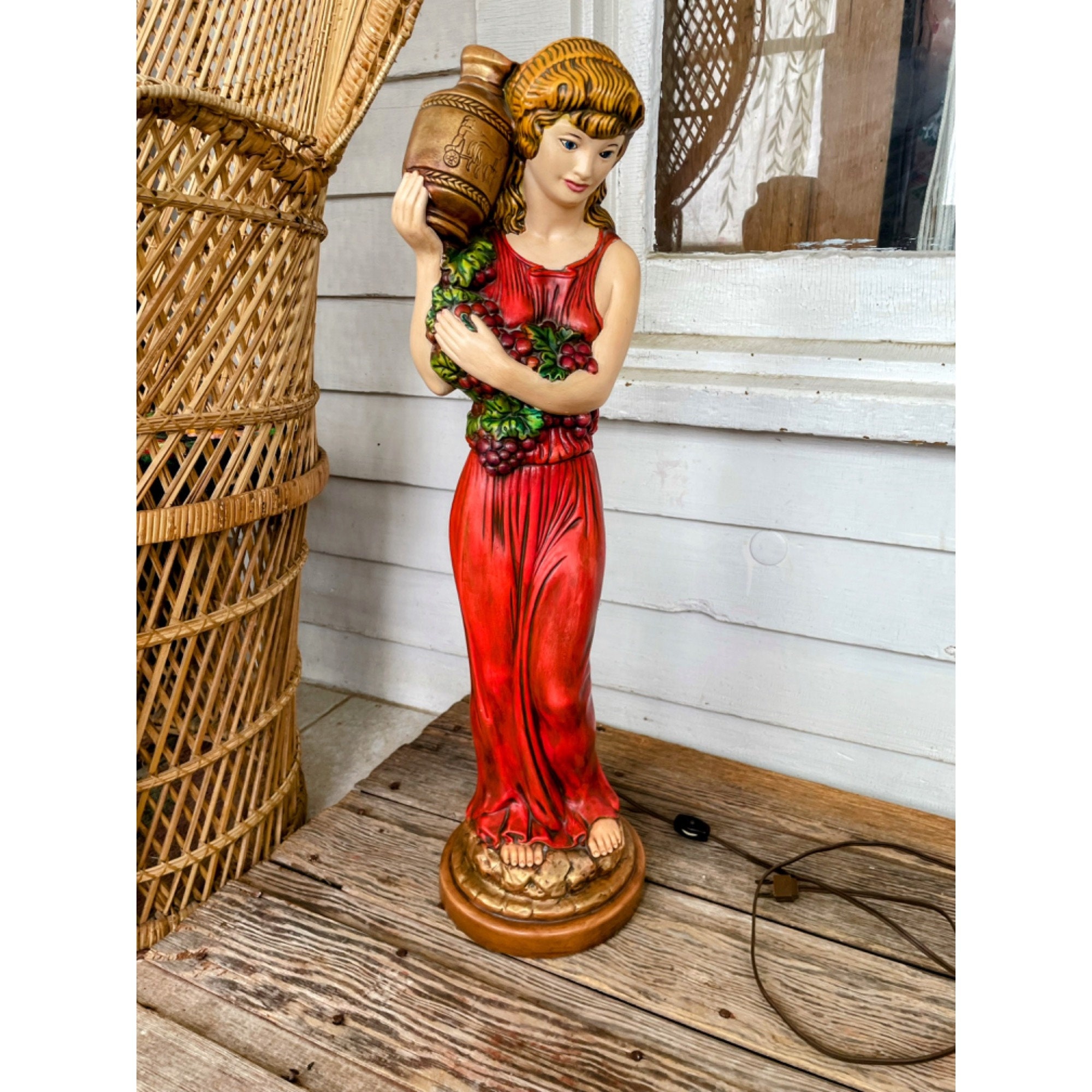 Vintage 1960s Holland Mold Lamp Roman Woman Statue Grapes Jug 26 Vintage 1960s Holland Mold Lamp Roman Woman Statue Grapes Jug 26