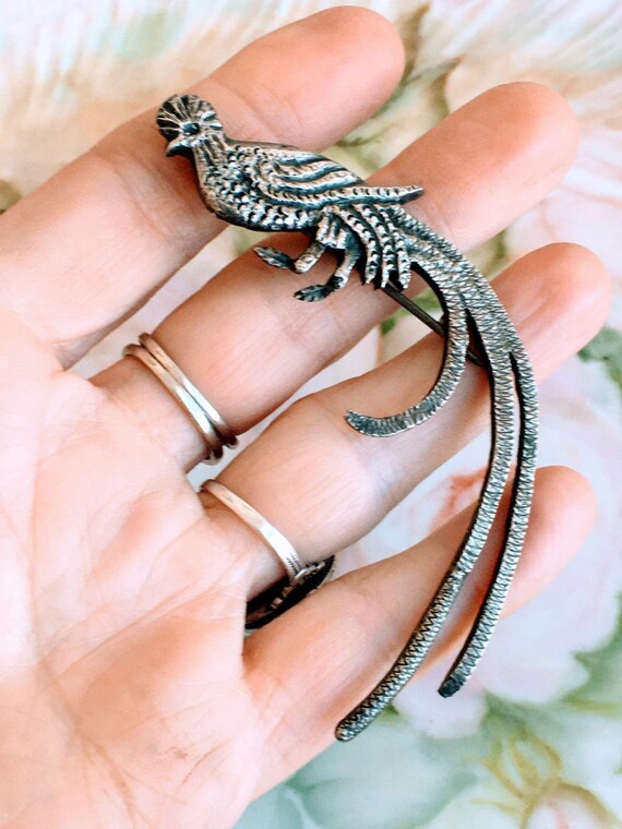 Antique Cast Sterling Huge Bird of Paradise Brooc… - image 8