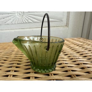 VIntage MCM Hazel Atlas Green Glass Mini coal bucket ashtray