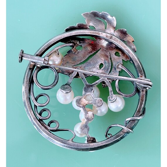 Broche Art Nouveau En Argent Avec Grappe De Raisin En Perles - Occasion, état Bon, Vintage