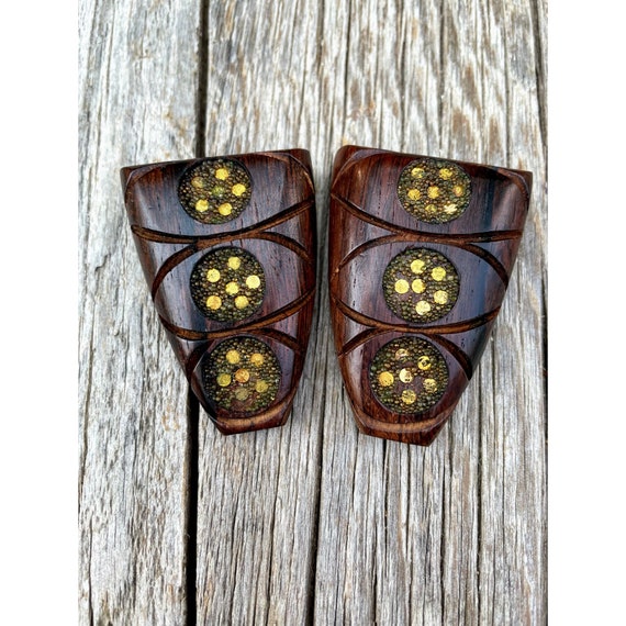 Antique Art Deco Carved Wood Fur Clips - image 1