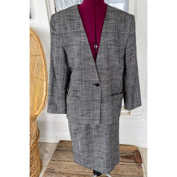 Vintage 1980s Womens Wool Silk Tweed Skirt Suit S… - image 1