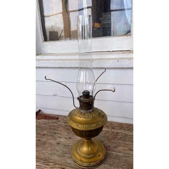 Brass oil lamp with glass shade deals
