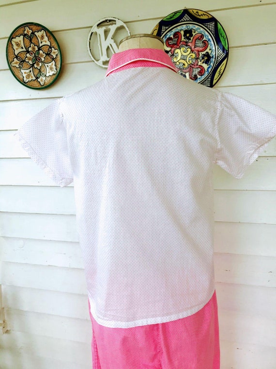 Vintage 60’s Pink Dot Pajama Set Shirt Pants S/M - image 7