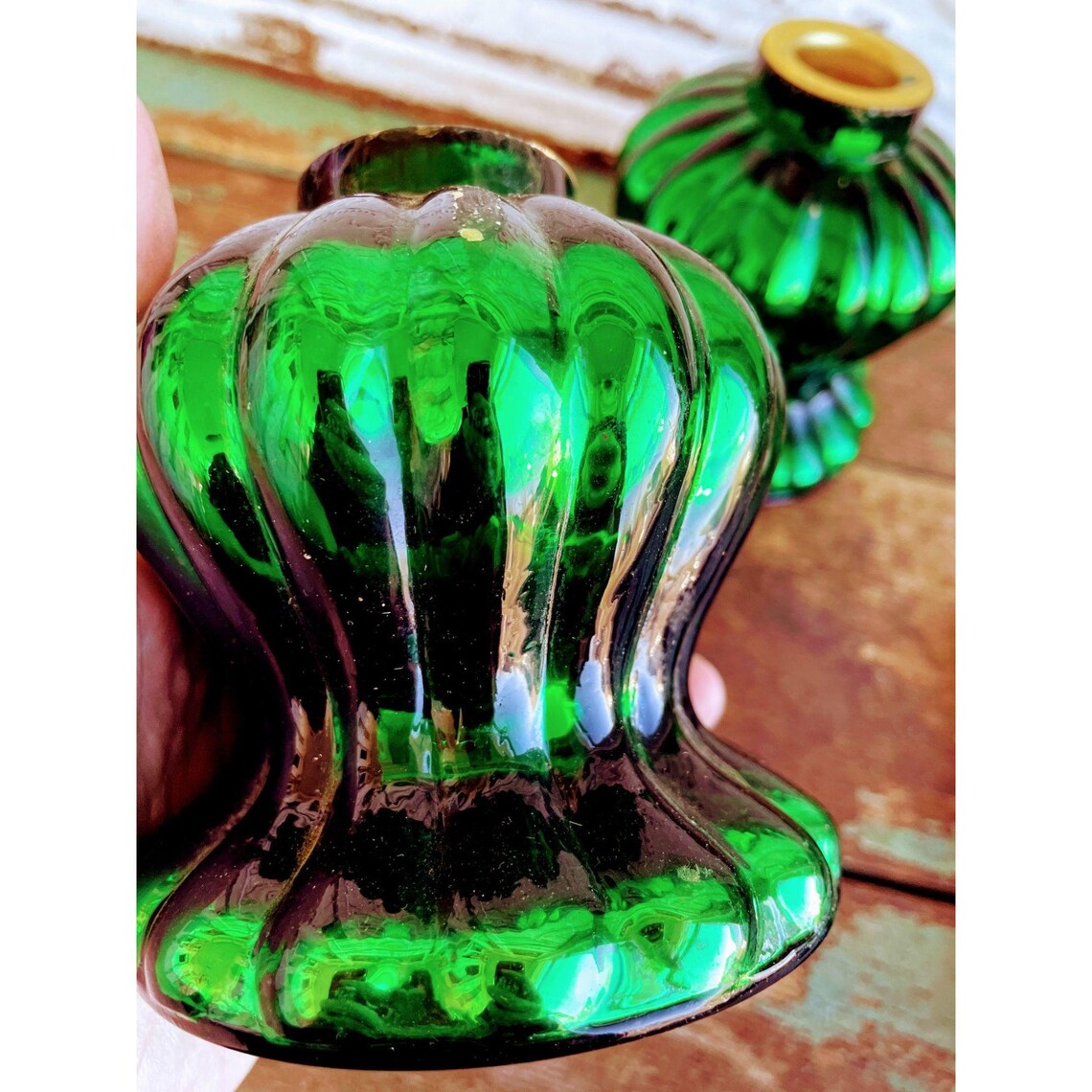 Vintage Green Art Glass Candle Holders Christmas Etsy