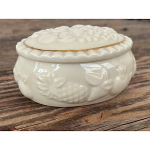 Vintage 1990s Lenox Porcelain Trinket Box Embossed Fruit