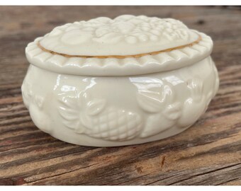 Vintage 1990s Lenox Porcelain Trinket Box Embossed Fruit