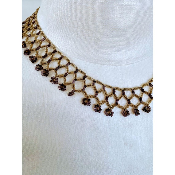 Vintage woven glass seed Collar drape necklace - image 10
