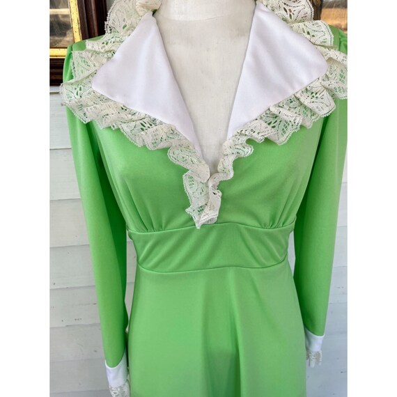 Vintage 1970's Lime Green Maxi Dress Mod Poly KNit - image 7