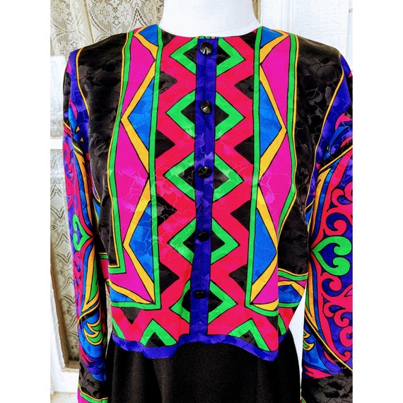 Vintage 1980s Geometric Dress Megan Moore Sz 12 - image 3