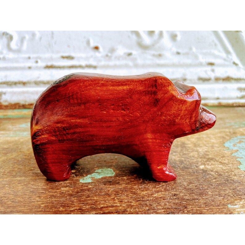 Vintage Carved Wood Bear Figurine Signed Etsy