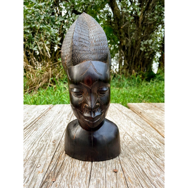 Vintage African Ebony Wood Head Bust Sculpture Etsy