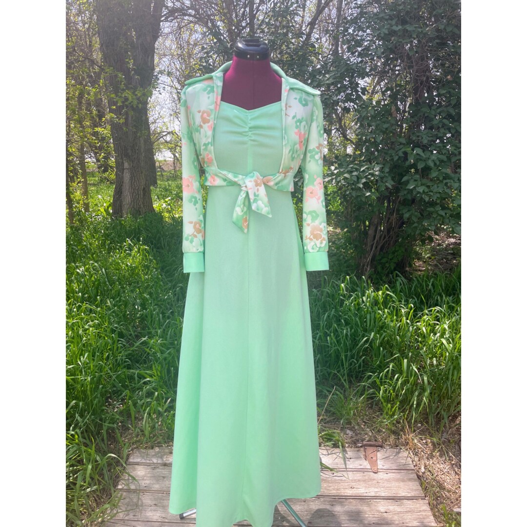 1970 VINTAGE / COTTON KNIT HIGH WAIST DRESS IN MINT GREEN main image 0