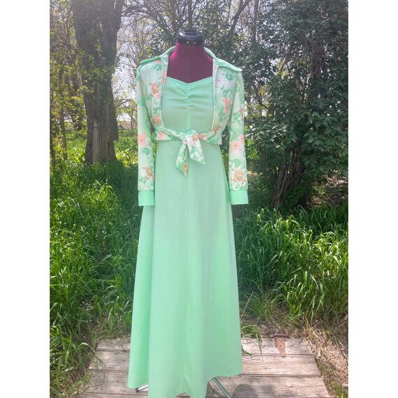 mint green dress and jacket Mint Green Tissue Gown With Embroidered Jacket