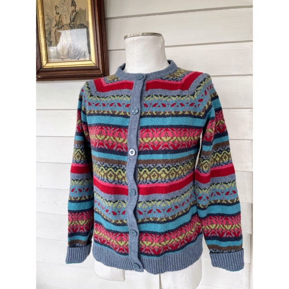 Vintage 1980s Preppy Wool Cardigan Sweater Red/Blu