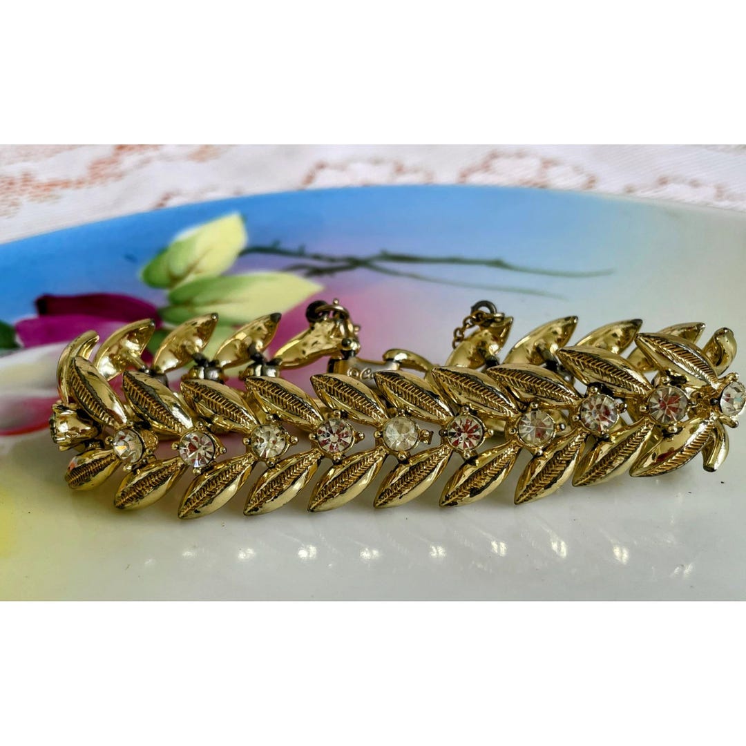 ショップレビュー ランキング Coro 1950s Vintage Gold Rhinestones With Bracelet Leaf Tone その他