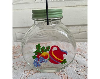 Vintage 1990s Reproduction Retro Glass Jar Handle Painted Fruit