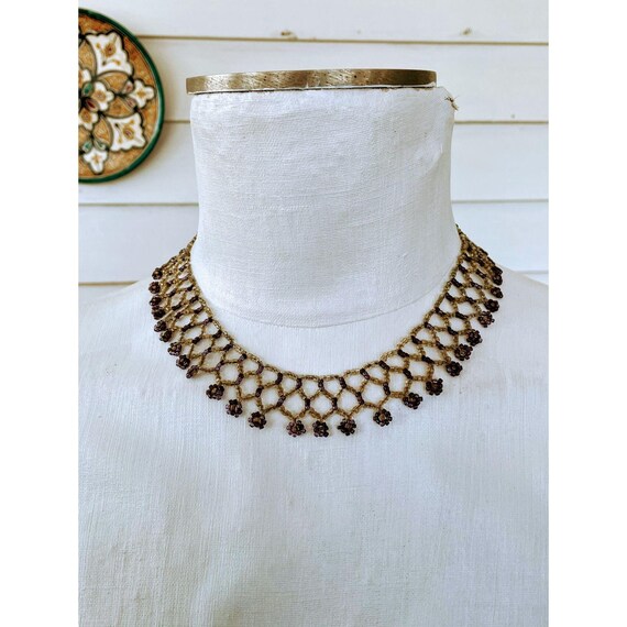 Vintage woven glass seed Collar drape necklace - image 7