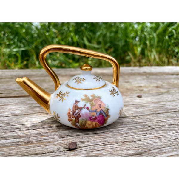 Vintage Bardet Limoges Small Porcelain Teapot Courting Couple