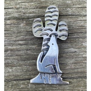 Vintage Mexico Brooch Coyote Cactus 925 Silver 10 g image 1