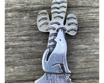 Vintage Mexico Brooch Coyote Cactus 925 Silver 10 g