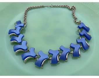 Vintage Blue Thermoset Chevron Pattern Necklace Choker