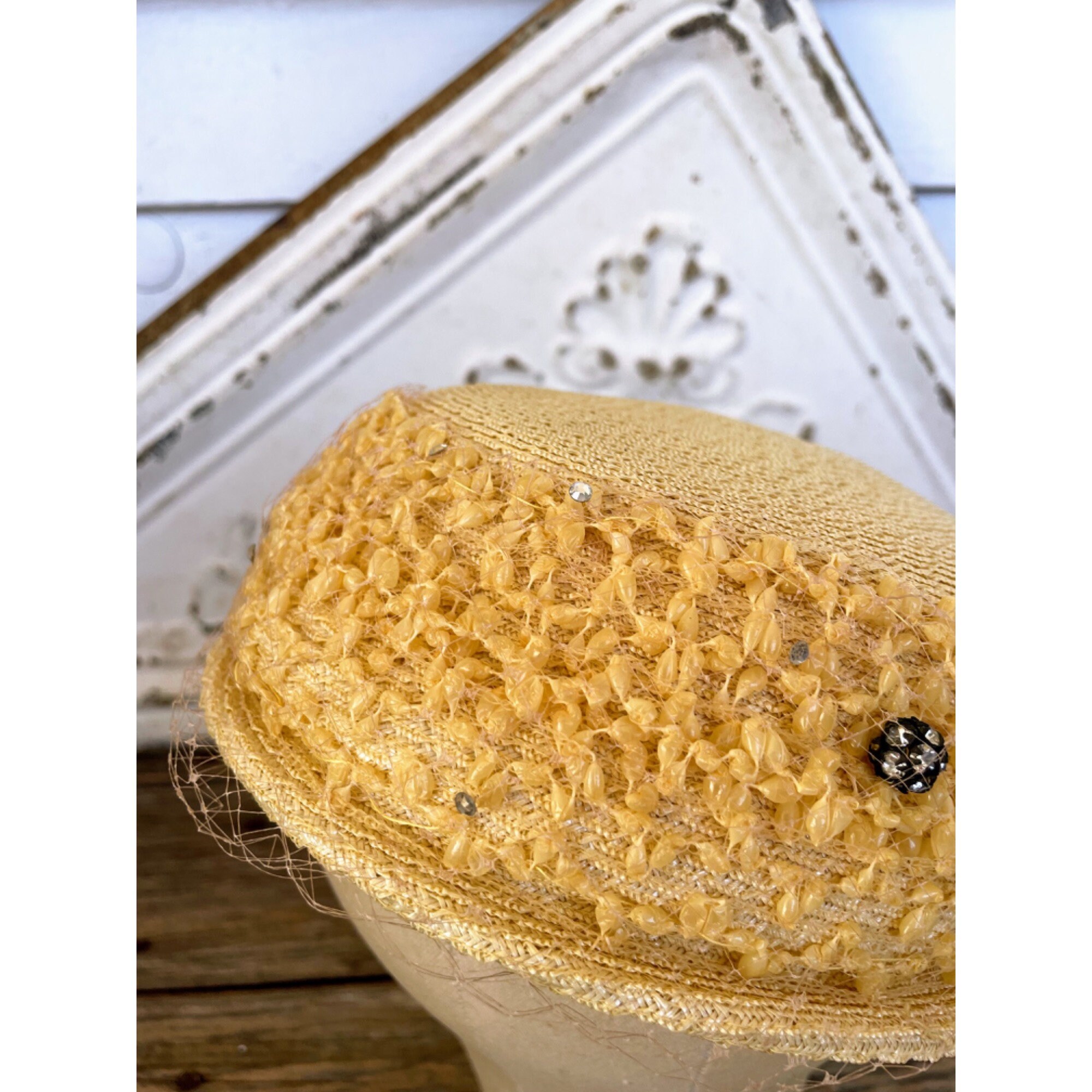 Vintage 50s Womens Yellow Straw Pillbox Hat Pillbox Yellow 1950s Vintage Hats for Women for sale | eBay main image 2