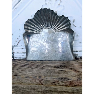 Antique Crumb Pan Tray Clam Shells Etched Bluebird flowers