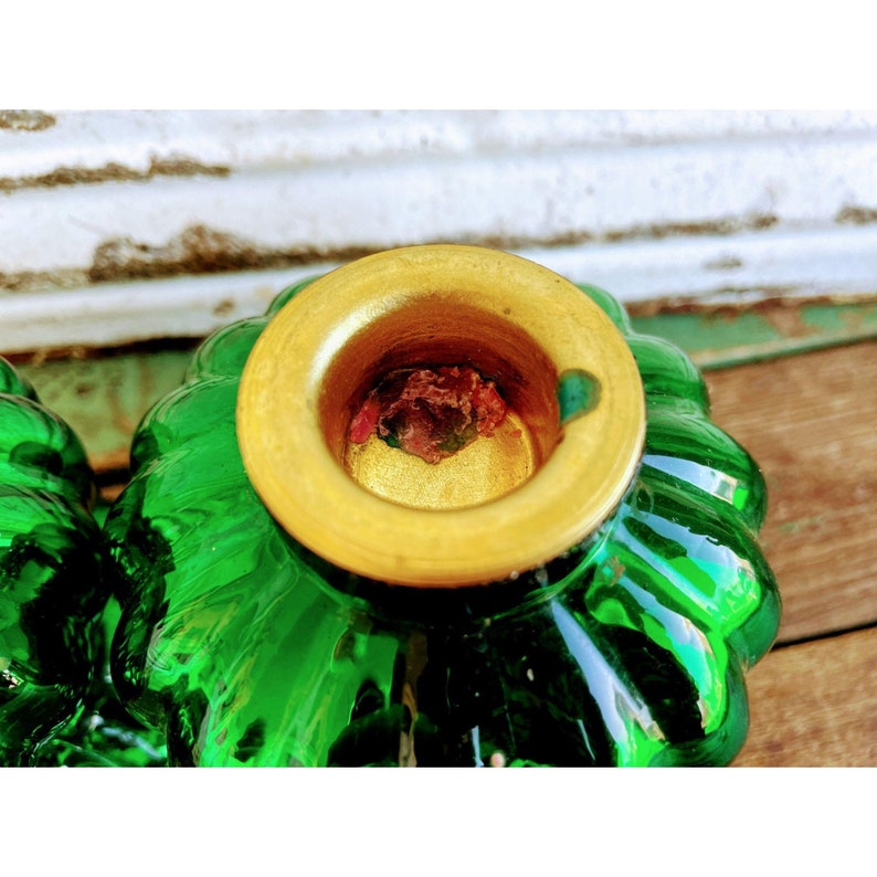 Vintage Green Art Glass Candle Holders Christmas Etsy