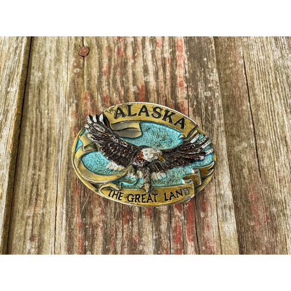 Vintage Alaska Bald Eagle Brass Buckle 1984 - image 3
