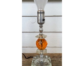 Vintage 1960s Orange clear Lucite Glass small Table Lamp