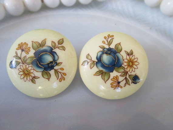 Vintage Porcelain blue floral Beaded necklace ear… - image 2