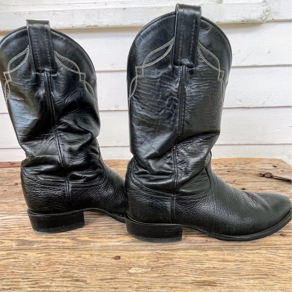 Tony Lama Black Bull hide Boots Size 8 EE Mens Style 2205 Western Leather