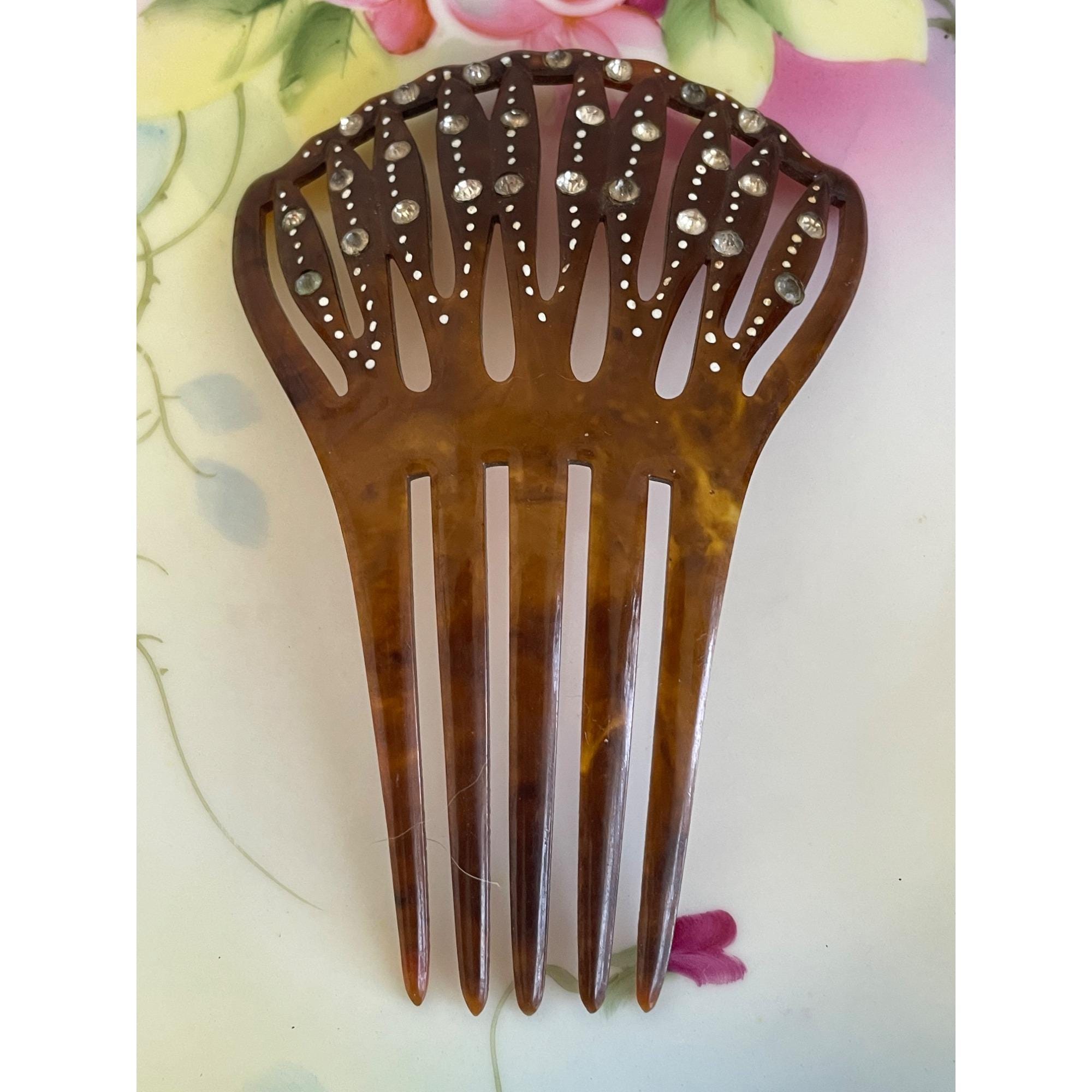 ANTIQUE Spanish-style mantilla celluloid elegant Brown Hair Comb Such a rare treat! Antique early 1900s hair combs. The first  main image 4