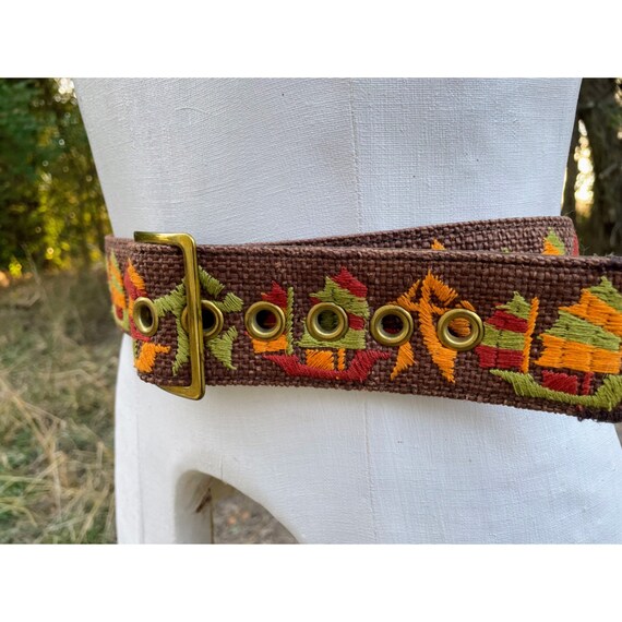 Vintage Burlap Wide Belt Chinese Embroidered Lett… - image 9