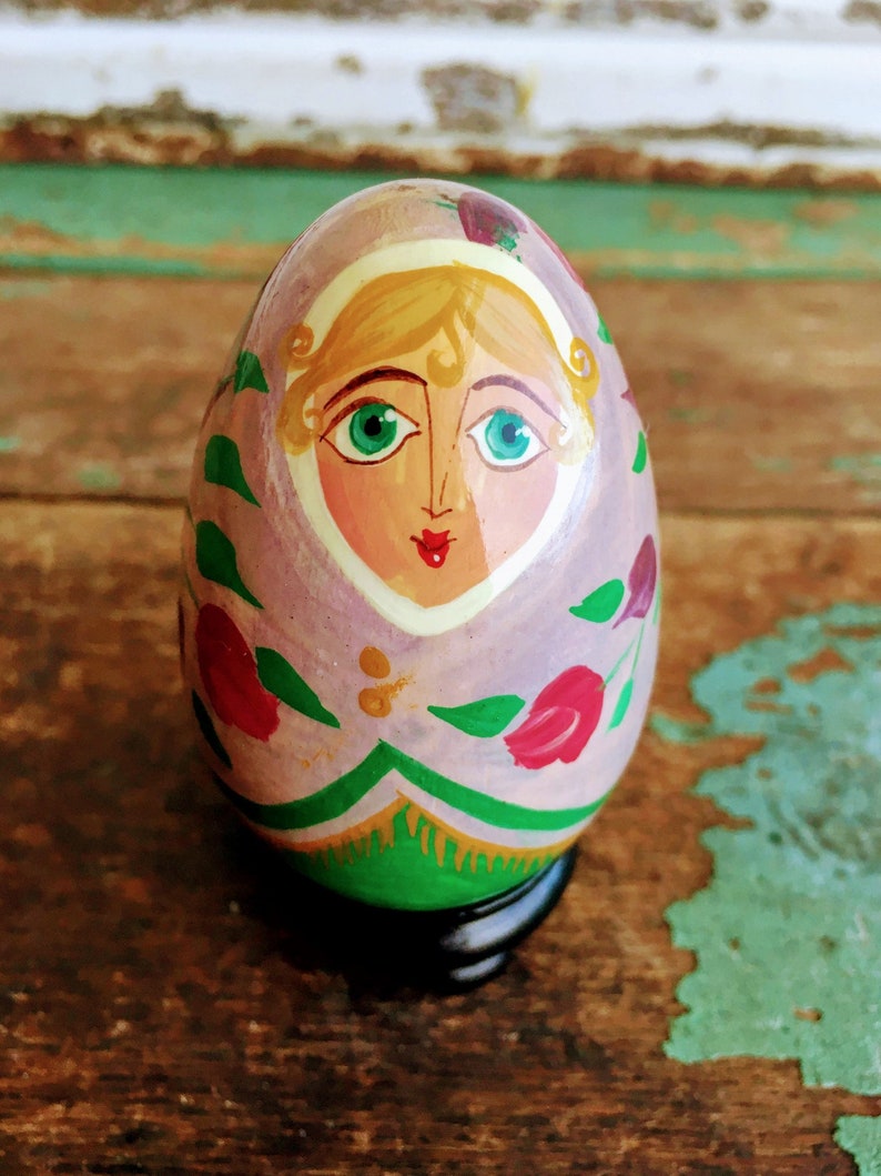 Vintage Russian MATRYOSHKA Doll Egg W/stand Hand Painted Etsy