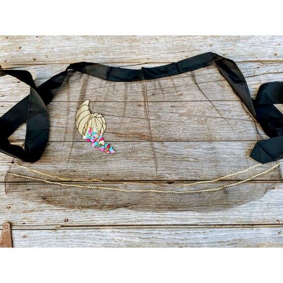 Vintage Hostess Net Half Apron Cornucopia with fr… - image 2
