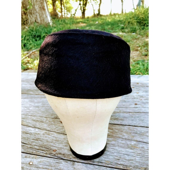 Vintage Black 1950s Wool Fur Formal Hat - image 1