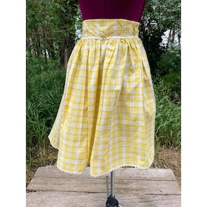 Vintage 1950s Half Apron Yellow Plaid Ric Rac  Farmhouse