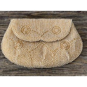 Bolso de noche vintage Shabby Pearl Beaded Cluse Clutch