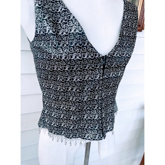 Vintage 1980s Silver And Black Beaded Womens Vest - image 4