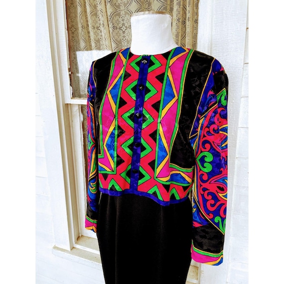 Vintage 1980s Geometric Dress Megan Moore Sz 12 - image 4