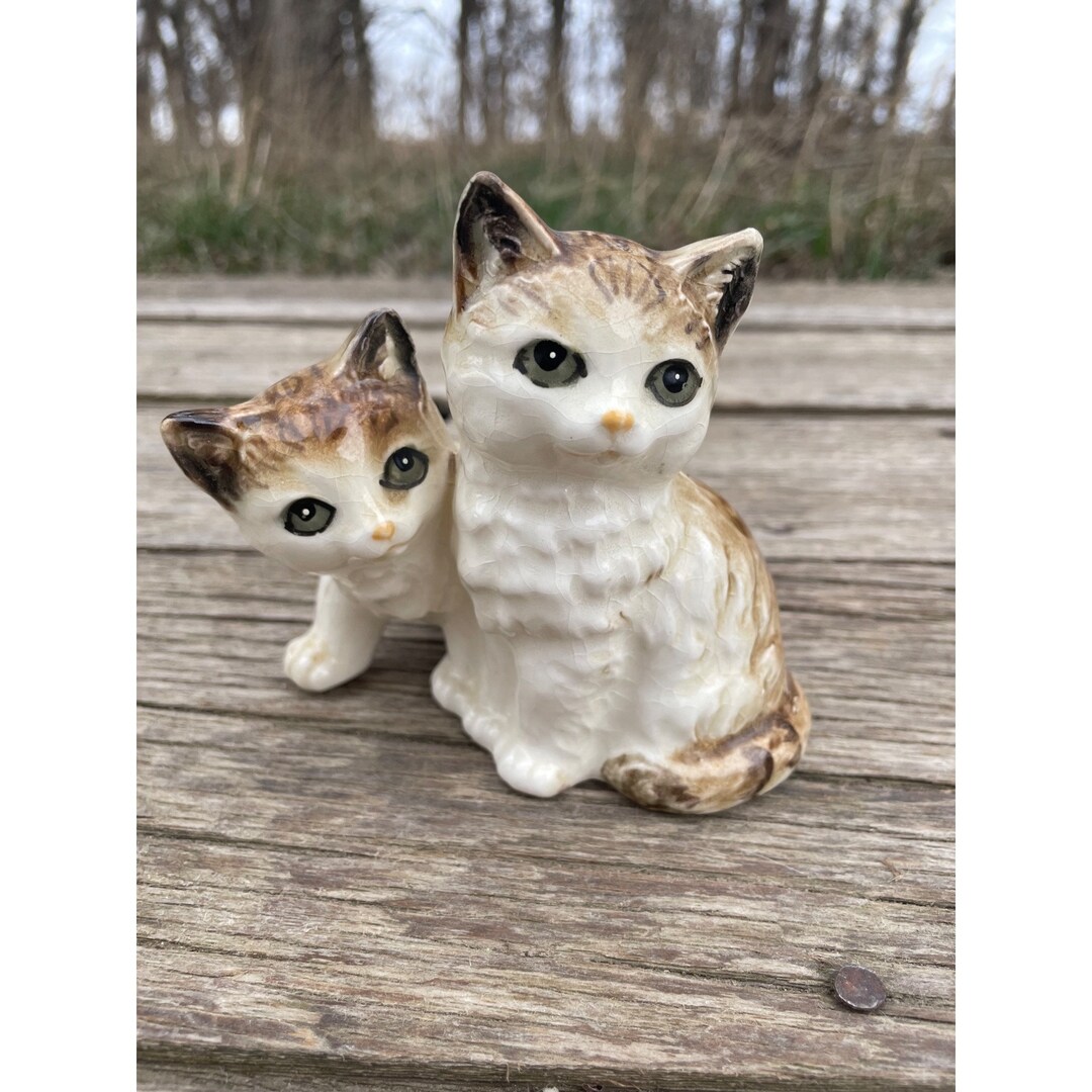 Vintage Ceramic Orange Tabby Cat Mom Kitten Figurine - Etsy