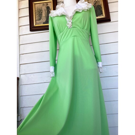 Vintage 1970's Lime Green Maxi Dress Mod Poly KNit - image 1